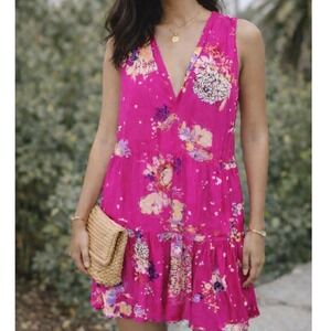 FP1 Free People NEW Floral Tunic Blouse Women's Large Sleeveless V Neck Mini